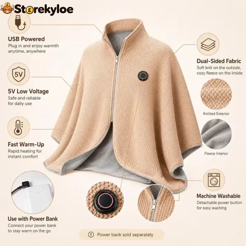 Wearable Heated Shawl 3 Heat Levels Portable Thermal Wrap