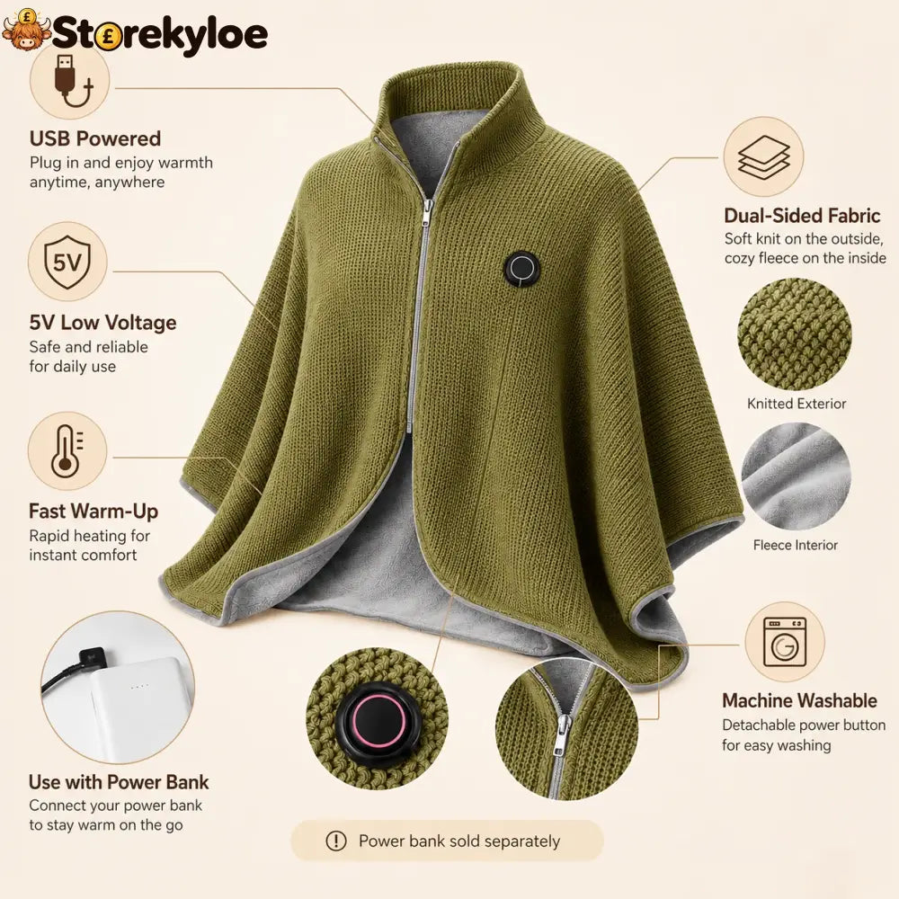 Wearable Heated Shawl 3 Heat Levels Portable Thermal Wrap