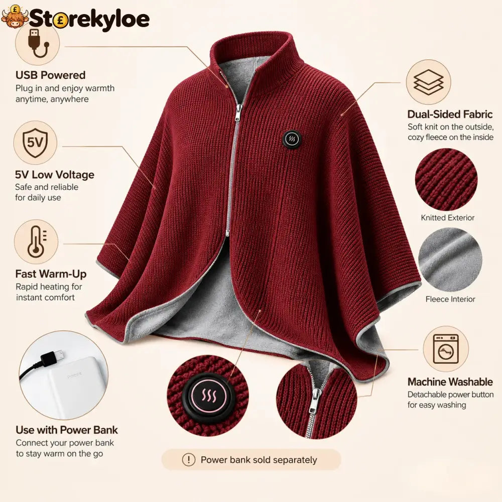 Wearable Heated Shawl 3 Heat Levels Portable Thermal Wrap
