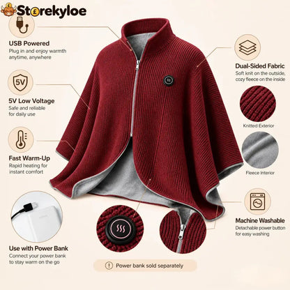 Wearable Heated Shawl 3 Heat Levels Portable Thermal Wrap
